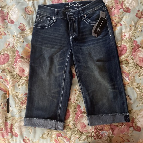 NWT INC Denim Women Bermuda Shorts 2 Skimmer Blue Denim Embellished