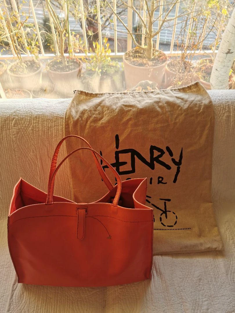 henry cuir Large Shoulder Tote Coral Pink Dog & Fish