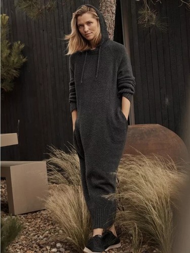 BNWT The White Company Cosy Stitch Hooded Lounge Jumper Dress Sz Medium Charcoal - 第 3/7 張圖片