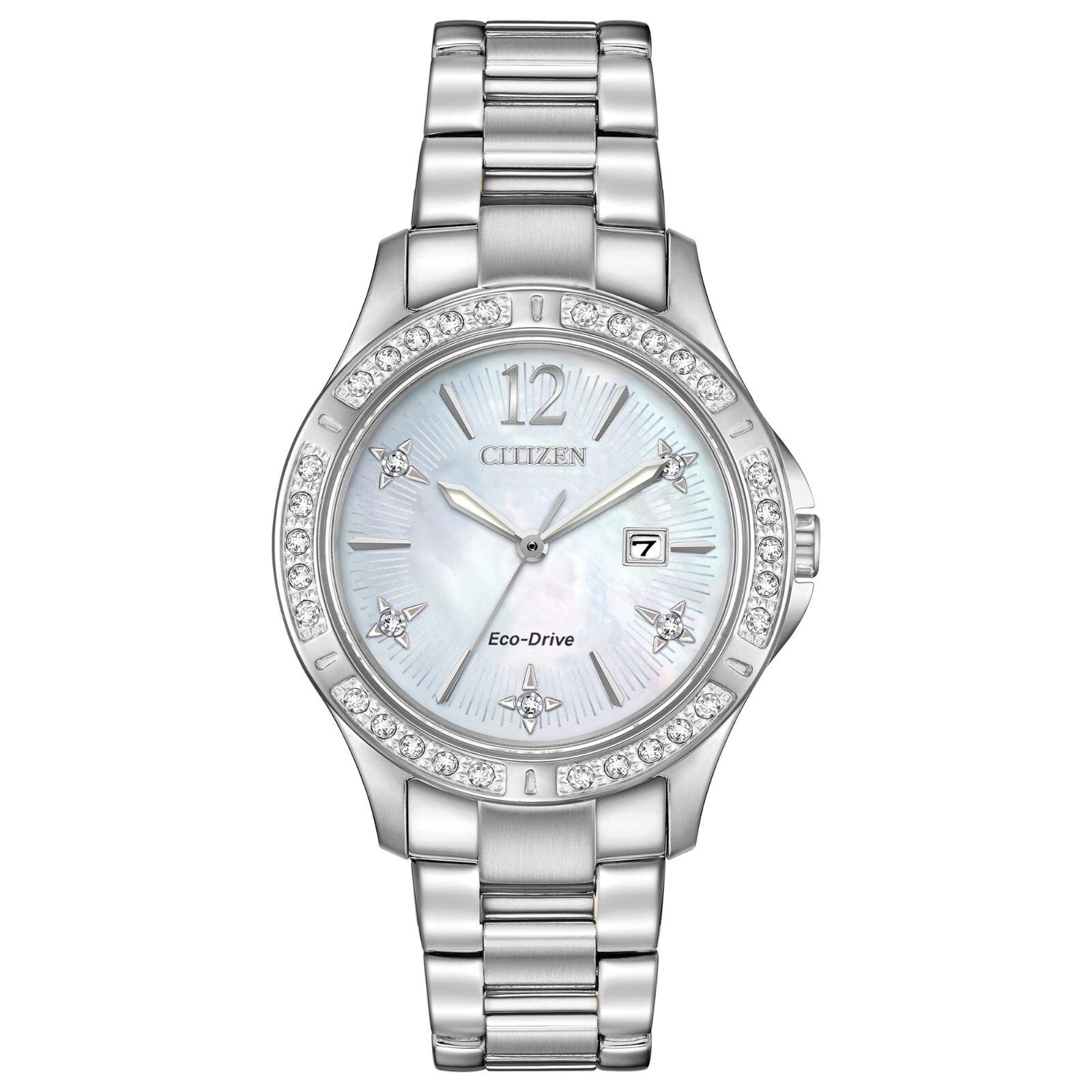 Citizen Eco-Drive Elektra Women's Crystal Silver-Tone 32mm Watch EW2510-50D