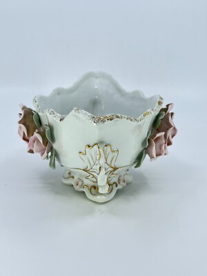 ROOTELIER & 日日花です。 Vintage Japanese Rose porcelain planter 3D flowers leaves Garden