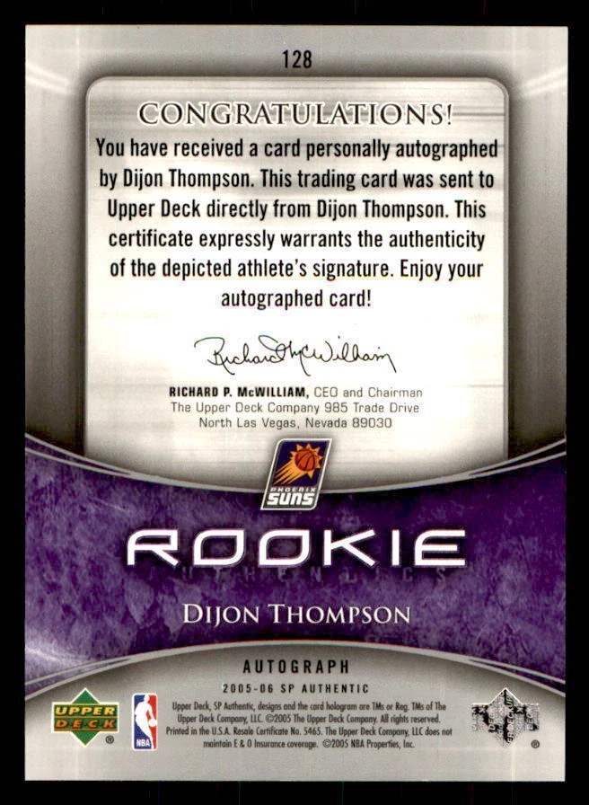 2005-06 SP Authentic #128 Dijon Thompson Rookie Auto #/1299 (ref 31196) - Image 2 of 2