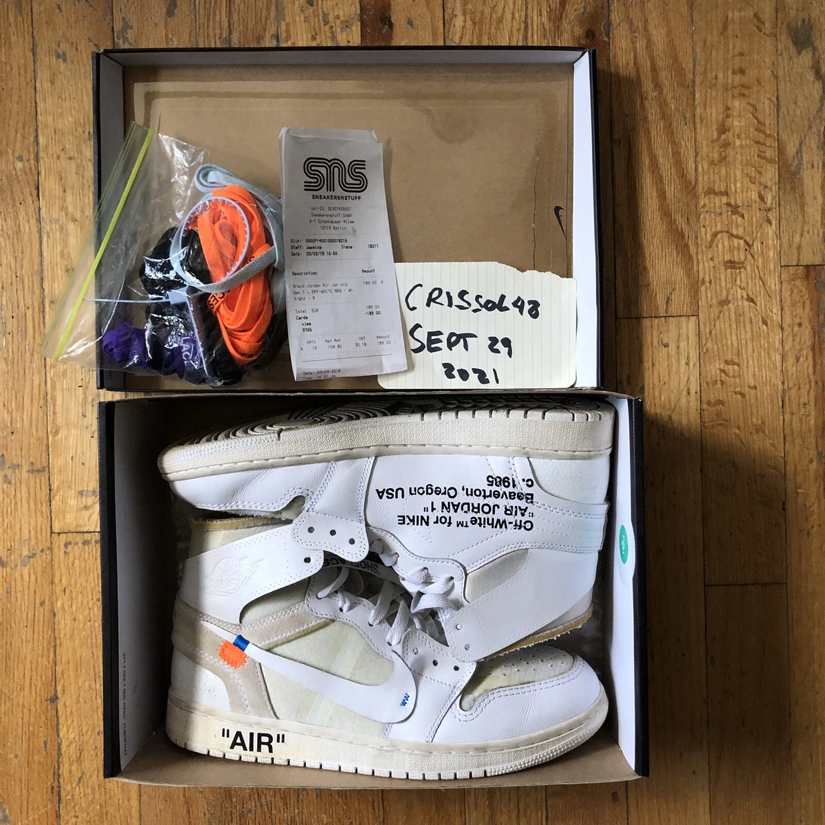 OFF WHITE x AIR JORDAN 1 ‘WHITE’ NRG AQ0818 100 SIZE 9 100% AUTHENTIC -  PREOWNED 