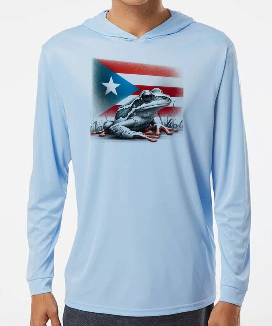 Puerto Rico Flag Coqui Frog Ocean UV UPF 50 Long Sleeve T-Shirt Hood Sport