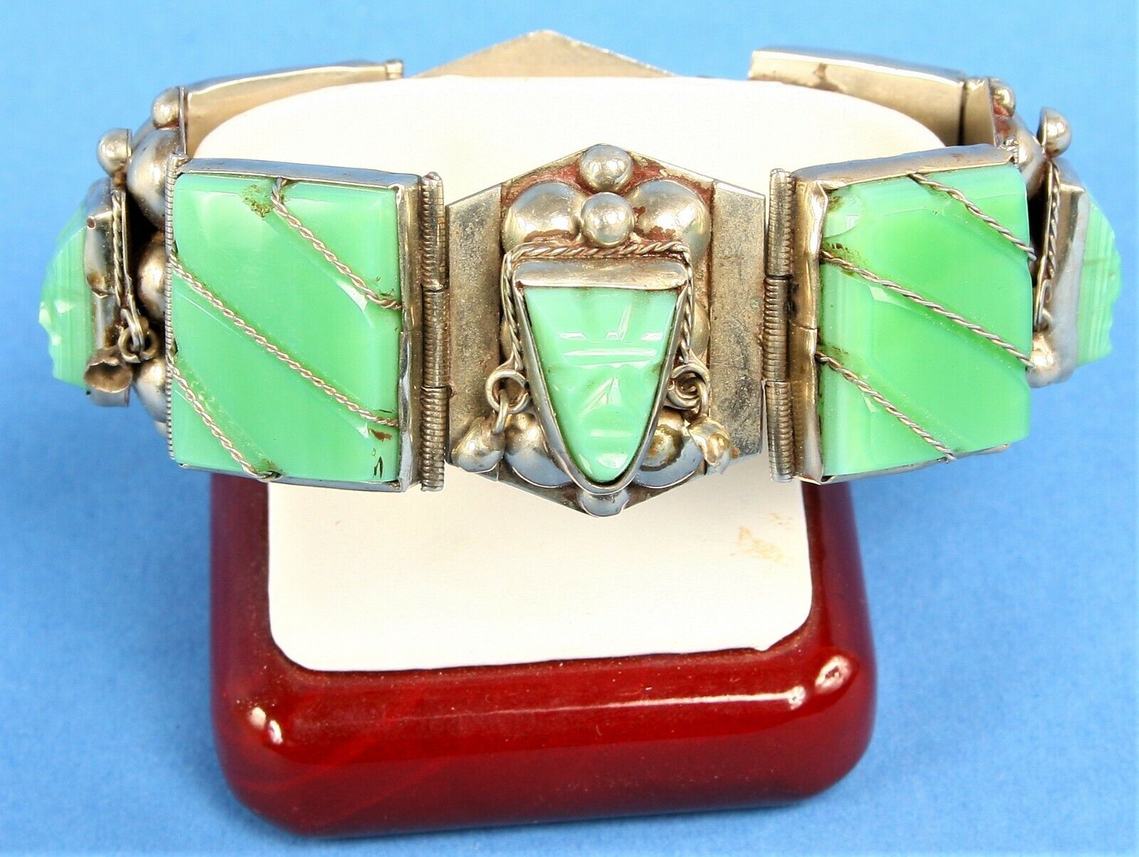 Vintage mexican jade silver jade Taxco bracelet - image 1