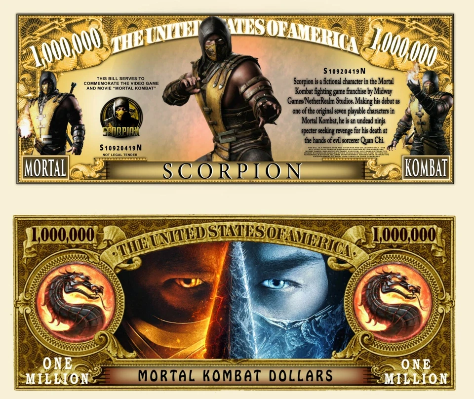 MORTAL KOMBAT SCORPION BILLET MILLION DOLLAR US! MK Jeu Video Film Hanzo Hasashi