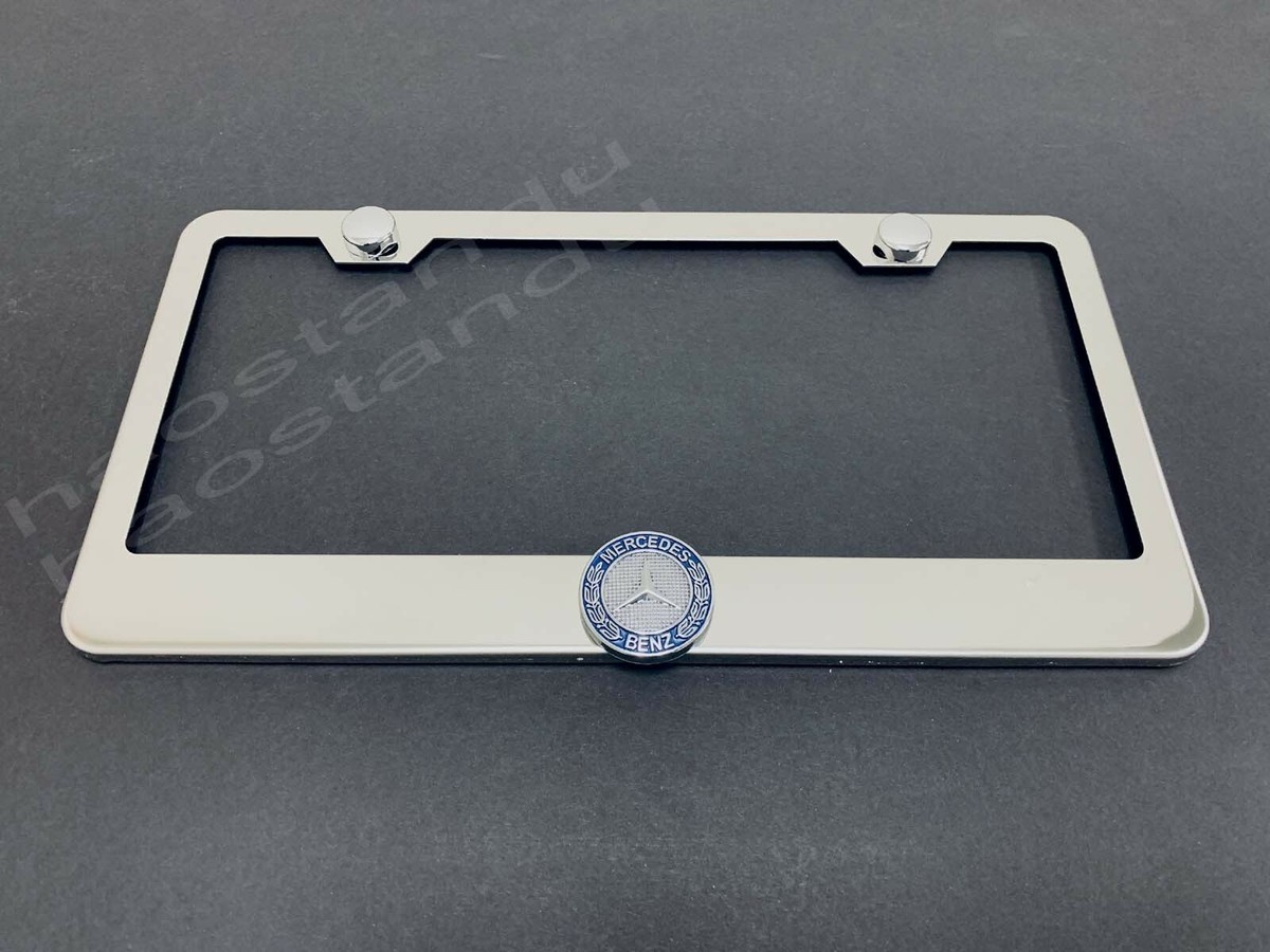 Mercedes-Benz 3D Logo Black Stainless License Plate Frame – Rust-Free With Screw Caps – USA-Made