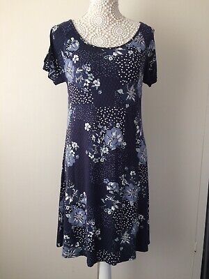 Ladies Blue Floral Stretch Fabric Debehams Collection Dress - Size 12 ...
