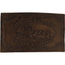 Cobb Covered Wagon Horse Drawn Carriage Western Stagecoach 70s Vtg Belt Buckle
