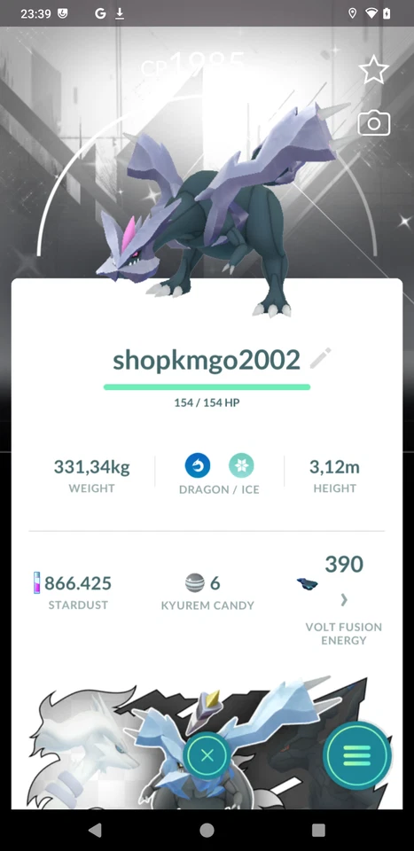 Pokémon Shiny Kyurem Background GoTour White---Read description