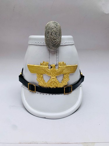 White Leather Prussian Shako Helmet for Officer Jagerbatallion Helmet Rustic - Foto 2 di 9