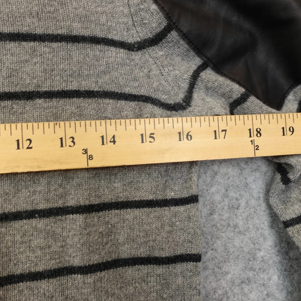 Suéter a Rayas Lana Cachemira Mujeres XS Gris Hombro Cuero Parche MENTE LANUDO Foto 4 de 4