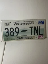 2009 Tennessee License Plate Campbell 389 TNL 