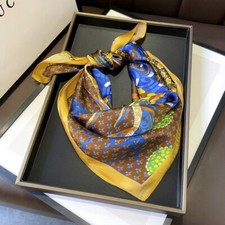 100 Silk Scarf Women Yellow Brown Blue Kerchief Small Square Bandana 68 68cm