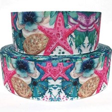 GROSGRAIN RIBBON 5/8", 7/8", 1.5", 3" Starfish Ocean Animals Shells Printed