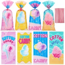 Karenhi 100 Pcs Cotton Candy Bags with Ties Birthday Party (10.8 x 5 Inch)