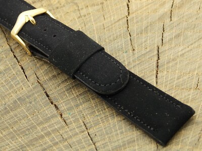 Vintage Watch Band NOS Unused Black Suede w Gold Tone Buckle 17.5mm JB Champion