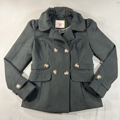 PINK ENVELOPE Macys Womens Double Breast Peacoat Jacket Medium Black