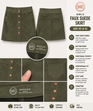 Wonder Nation Girl's Olive Faux Suede Button-Front Skirt Size XS (4-5)