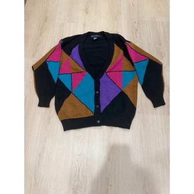 Vintage IB Diffusion Large Silk, Rabbit, Wool Geometric Colorblock V Cardigan