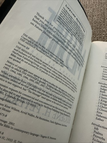 2002 The Message Bible Numbered Edition in Contemporary Language Black Leather - Foto 8 di 9