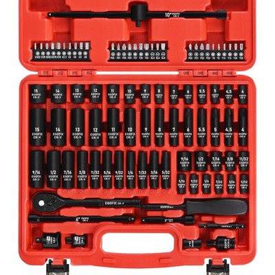 90PCS 1/4'' Drive Impact Socket Set Metric 4-15mm and Standard SAE Size (5/32''...