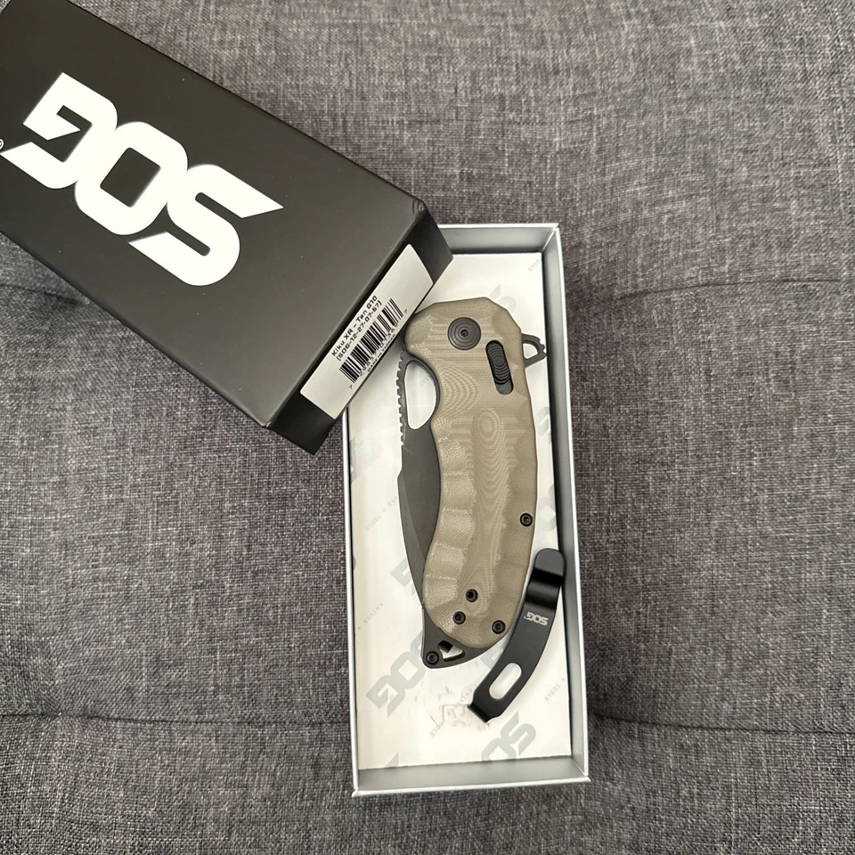 SOG Kiku XR Combat Folder Pocket Knife Cryo CTS-XHP 12-27-05-57 Tan G10 NEW - Image 2 of 4