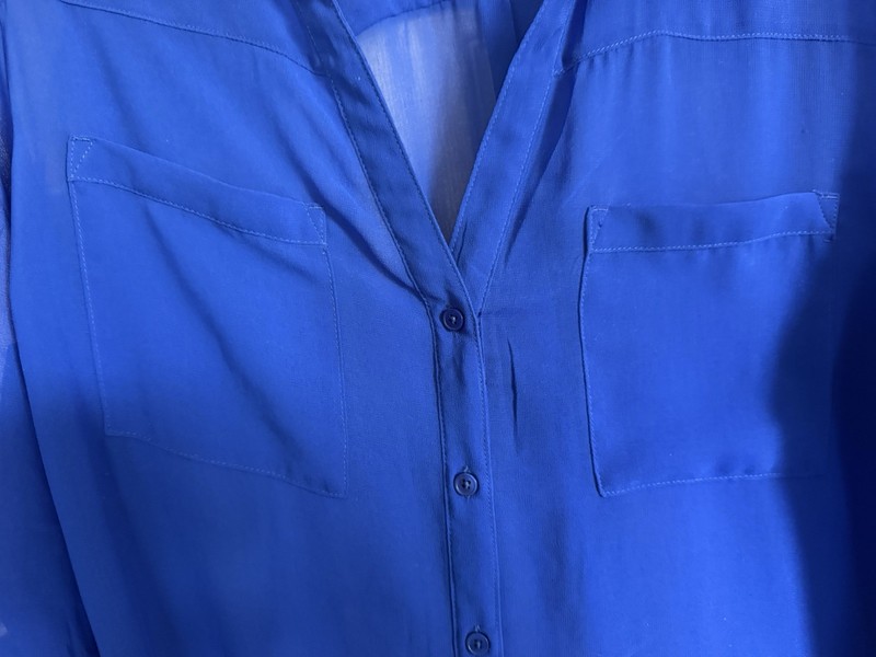 Nicole Miller New York Women’s Blue Sheer Chiffon Collared Button-Up Blouse XL