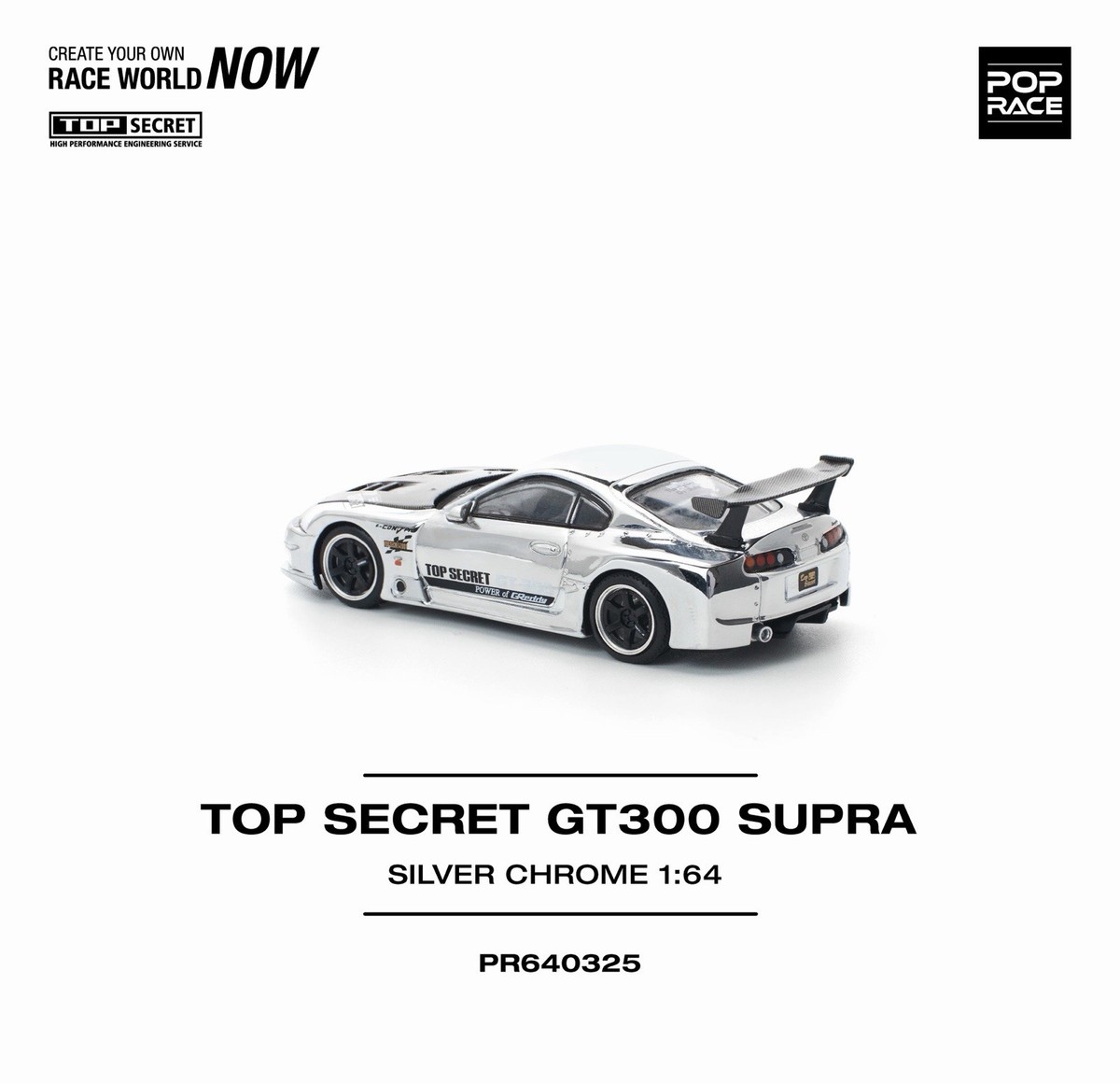Pop Race Top Secret Toyota Supra GT300 Silver Chrome 1/64 #325 | eBay