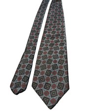 Adams Row Mens Tie Gray Red Geometric Pattern Made in USA