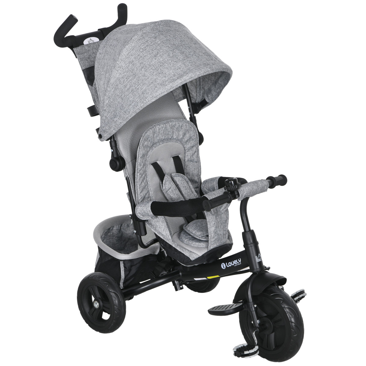 Homcom Unisex Grey 6 In 1 Kids Trike, Stroller With Parent Handle In 6In - Image 2