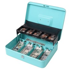 Jssmst Locking Metal Cash Box Safe Money Key Lock Light Blue 11.8x9.5x3.5"