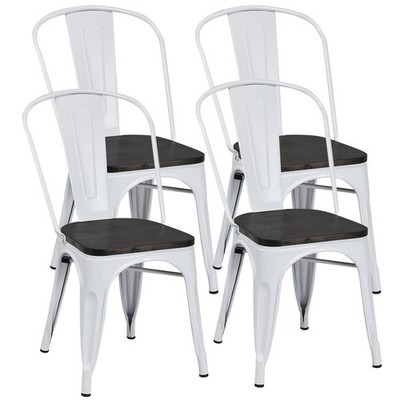 Set of 4 Tolix Style Metal Dining Side Chair Wood Seat Stackable Bistro Cafe New