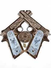 Full Size 1911 Grips Cachas Nickel Scorpion Gold Screws Pearl Resin