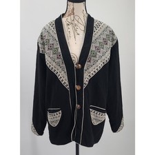 Vintage Bohemian Aztec pattern embroidered jacket/blazer black costume 80s SZ M