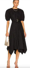 Ulla Johnson Arlenis Puffed-Sleeve Cotton-Poplin Black Dress SIZE 4