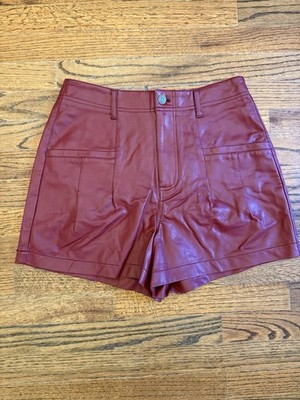 FREE PEOPLE RED COGNAC PRESS PLAY VEGAN FAUX LEATHER SHORTS SZ 6 NWT
