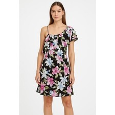 Vince Camuto Dress Womens 4 One Shoulder Floral Print Ruffle Detail Summer Party