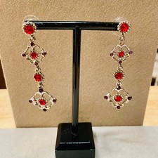 Red Rhinestone Center Floral Pattern Dangle Earrings