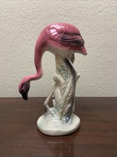 Vintage Mid Century 1950's Glossy Art Deco Pink Flamingo Tall Ceramic Figurine
