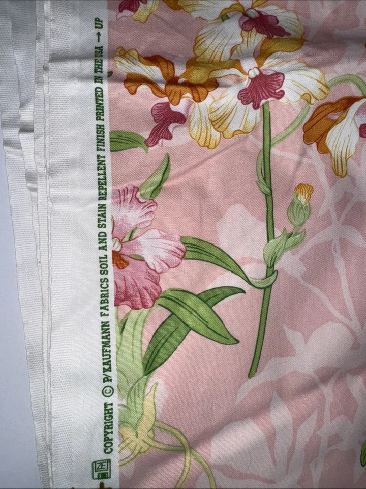 P KAUFMANN Pink Floral Butterfly Soil & Stain Repellent Fabric Over 6 Yards - Image 4 of 4