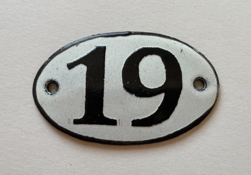 Vintage Enamel Porcelain Locker Number 19 Door Sign