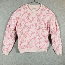 Barbie Womens Sweatshirt All Over Print Pullover Size M Pink Mattel Hybrid Logo