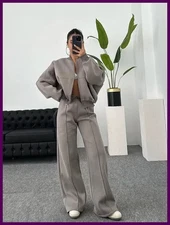 👉 Women Two Piece Set Casual Long Sleeve Jacket Pants Autumn Winter Outfit