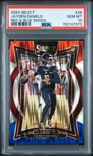 7973 Jayden Daniels 2024 Panini Select #26 Red Blue Shock Concourse RC PSA 10