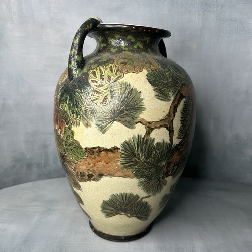 Kinkozan Late Meiji Satsuma Pottery Vase Eagle & Pine Tree ~ 13½"h Kyoto Japan - Picture 4 of 19