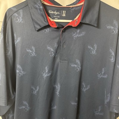 Walter Hagen 11 Majors Blue Eagle Print Short Sleeve Collared Polo Shirt Size L