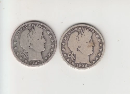 U.S.   *   1907-D & 1908-D  SILVER  BARBER HALVES    *