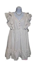White Birch White Ruffle Sleeve Mini Dress Medium NWT Boho Tiered Cottagecore