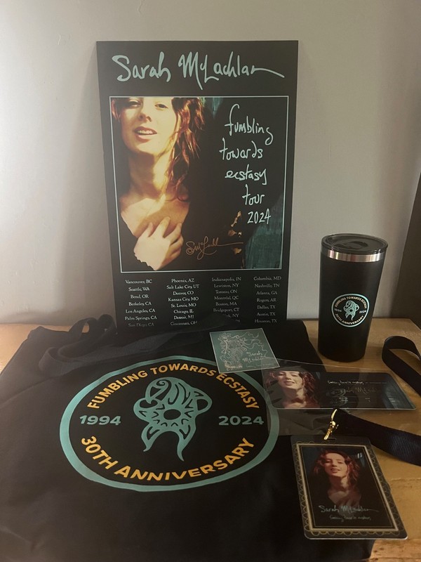 Sarah McLachlan Fumbling Towards Ecstasy 2024 VIP Tote, Tumbler, Laminate++